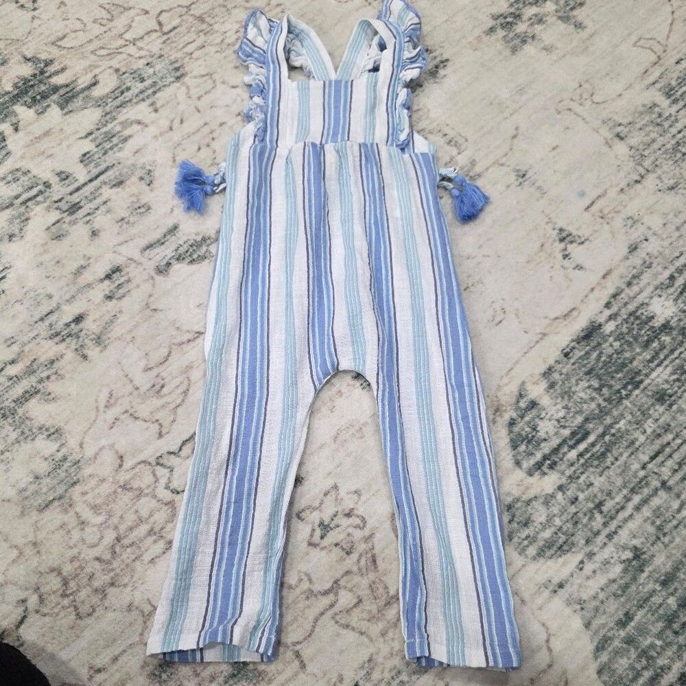 Jessica Simpson Blue Striped Muslin Cotton Girls Jumpsuit 2T